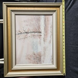 Winter Landscape Framed Art in Gold and Cream